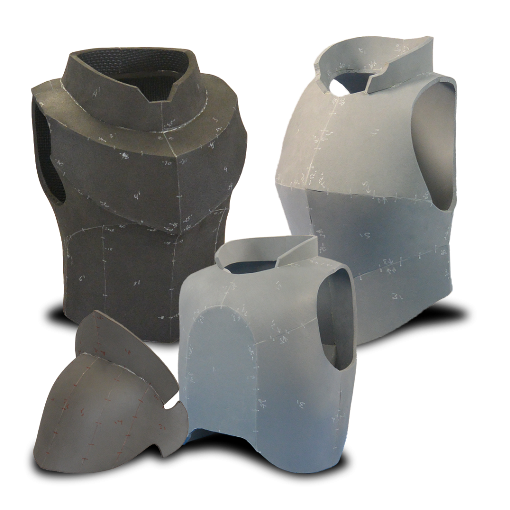 3 different chest armour made with EVA foam in variouse styles: fantasy male, medival, femalte and moder-sifi look and also a paludron armor - cosplay items