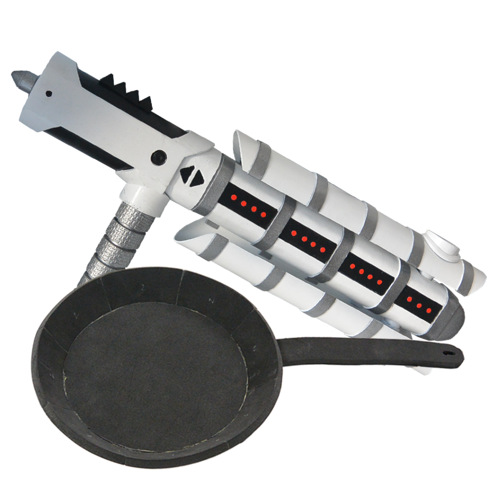 Cosplay frying pan and riot baton prop made with EVA foam
