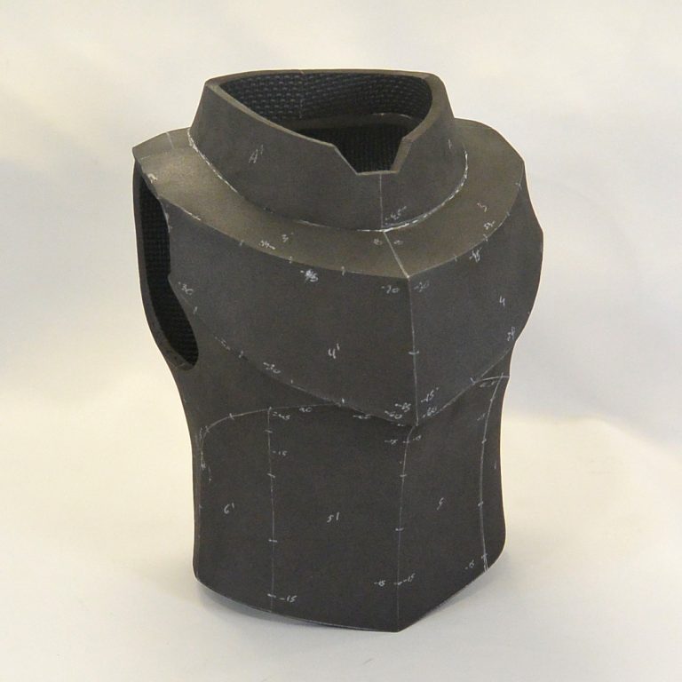 Fantasy inspired male chest armor with dynamic lines and round neck guard, made with grey EVA foam - cosplay costume