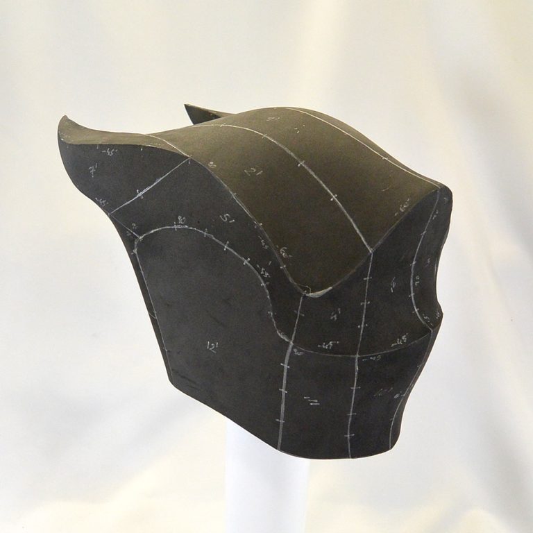 Goblin inspired helmet made with black EVA foam, organic shape with two horns like elements at the back - cosplay headgear
