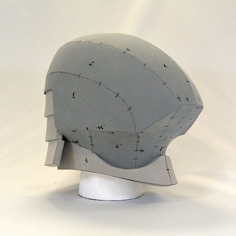 Cyber-punk inspired droid samurai helmet made using grey EVA foam - cosplay headgear